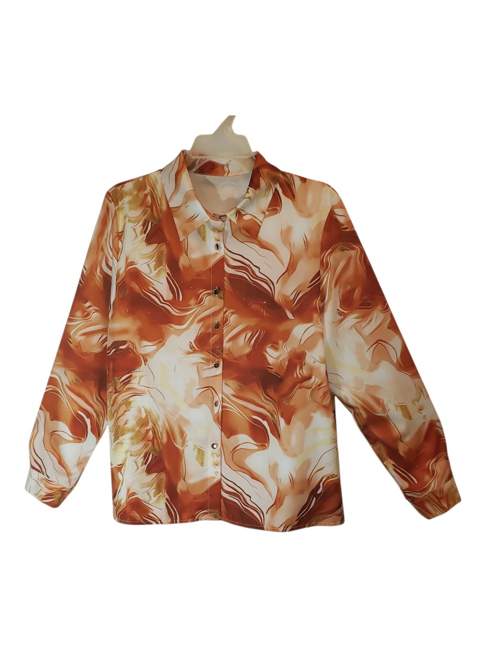 Cato womens lg abstract swirl button-up blouse in orange & cwhite. New 7052